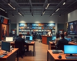 profound media influence, thought-provoking, shaping public opinion, photorealistic, bustling newsroom with reporters, highly detailed, dynamic news graphics, classic newsroom ambiance, warm colors, ambient lighting, shot with a 35mm lens.