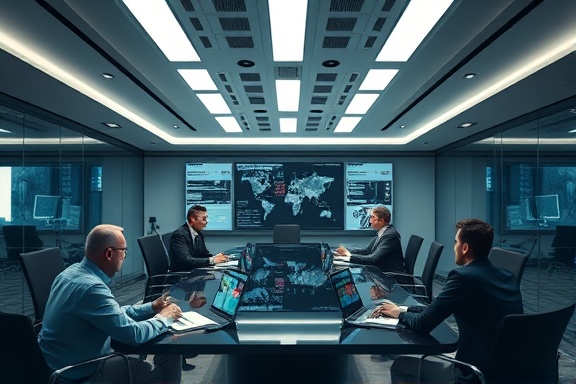 efficient marketing strategy, analytical, evaluating campaign success, photorealistic, sleek conference room with global connectivity tools, highly detailed, data-driven decisions being made, full-HD, subdued tones, overhead fluorescents, shot with a 70-200mm lens.
