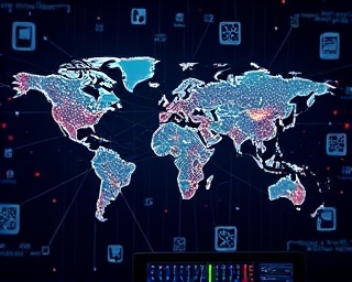 transformative media impact, enlightening, reaching global audiences, photorealistic, interconnected world map in the background, highly detailed, digital reach symbols, diverse culture representation, cool colors, top-down lighting, shot with a panoramic lens.