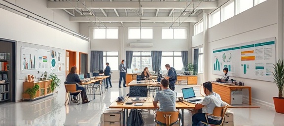 strategic content repurposing, thoughtful, implementing cross-platform strategies, photorealistic, collaborative open floor plan with colorful charts and graphs, highly detailed, content customization in action, HDR, chic color palette, overhead lighting, shot with a macro lens.